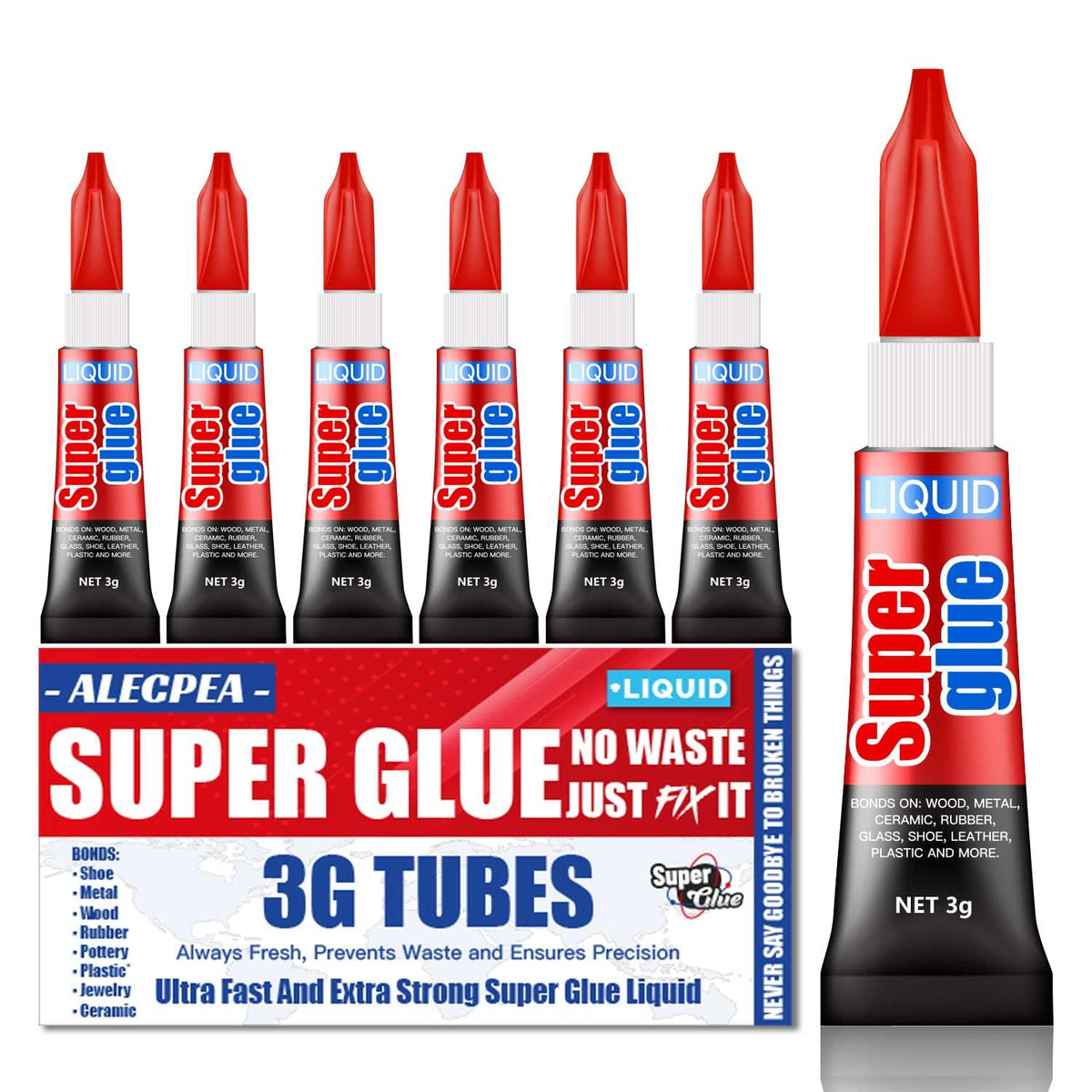 ALECPEA super glue liquid cap enables quick controlled opening and precise application.
