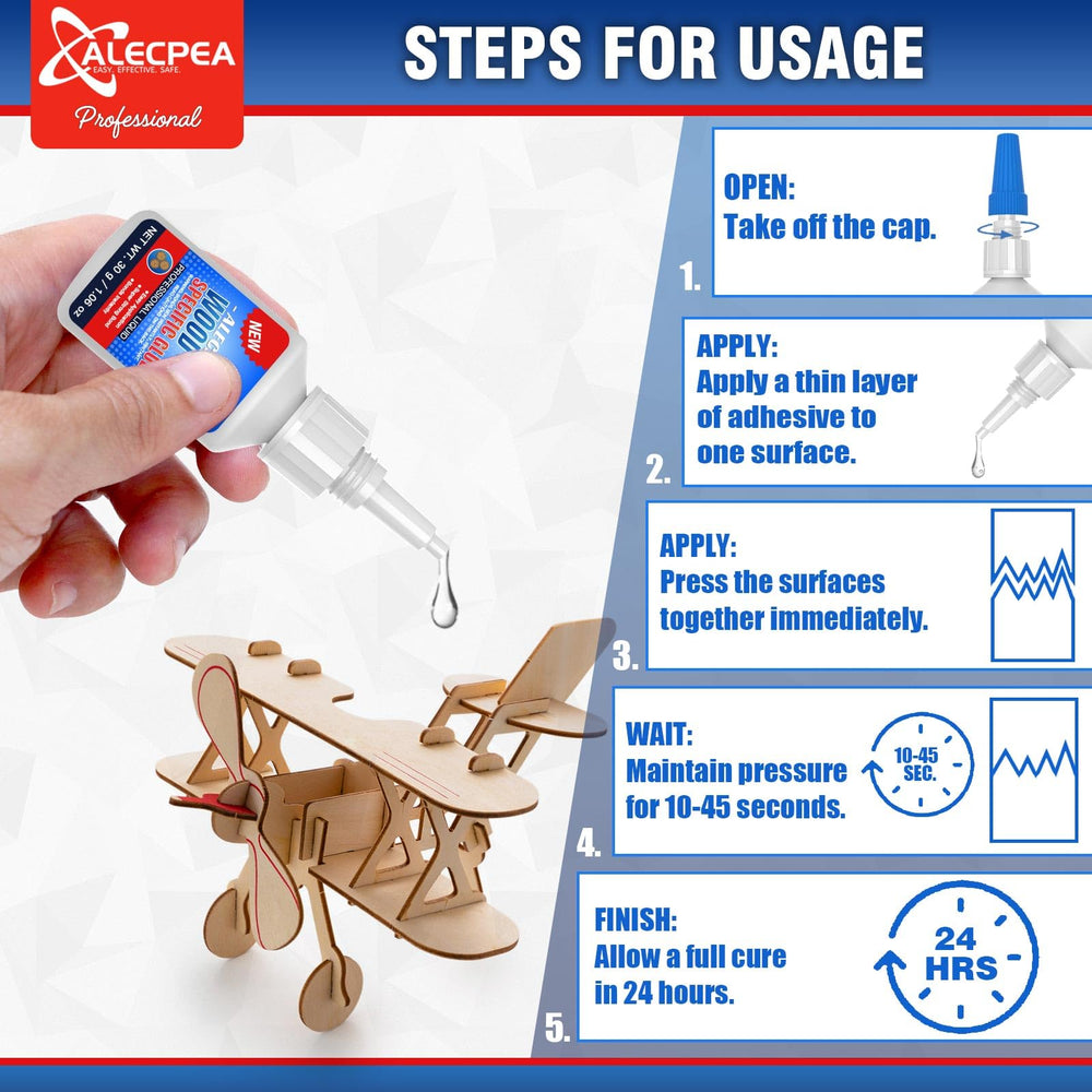 Alecpea wood glue highlights a rapid cure timeline for efficient projects.