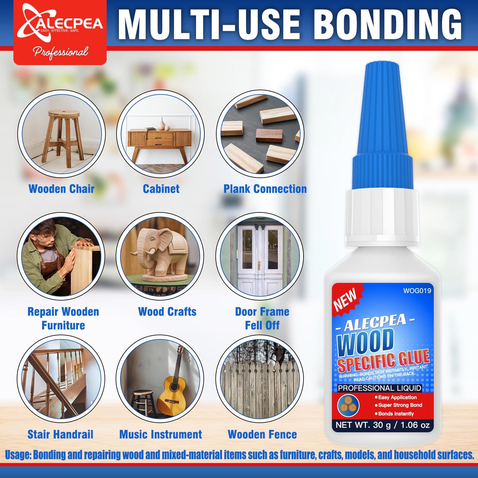 Alecpea wood glue offers professional durability for long-lasting carpentry repairs.