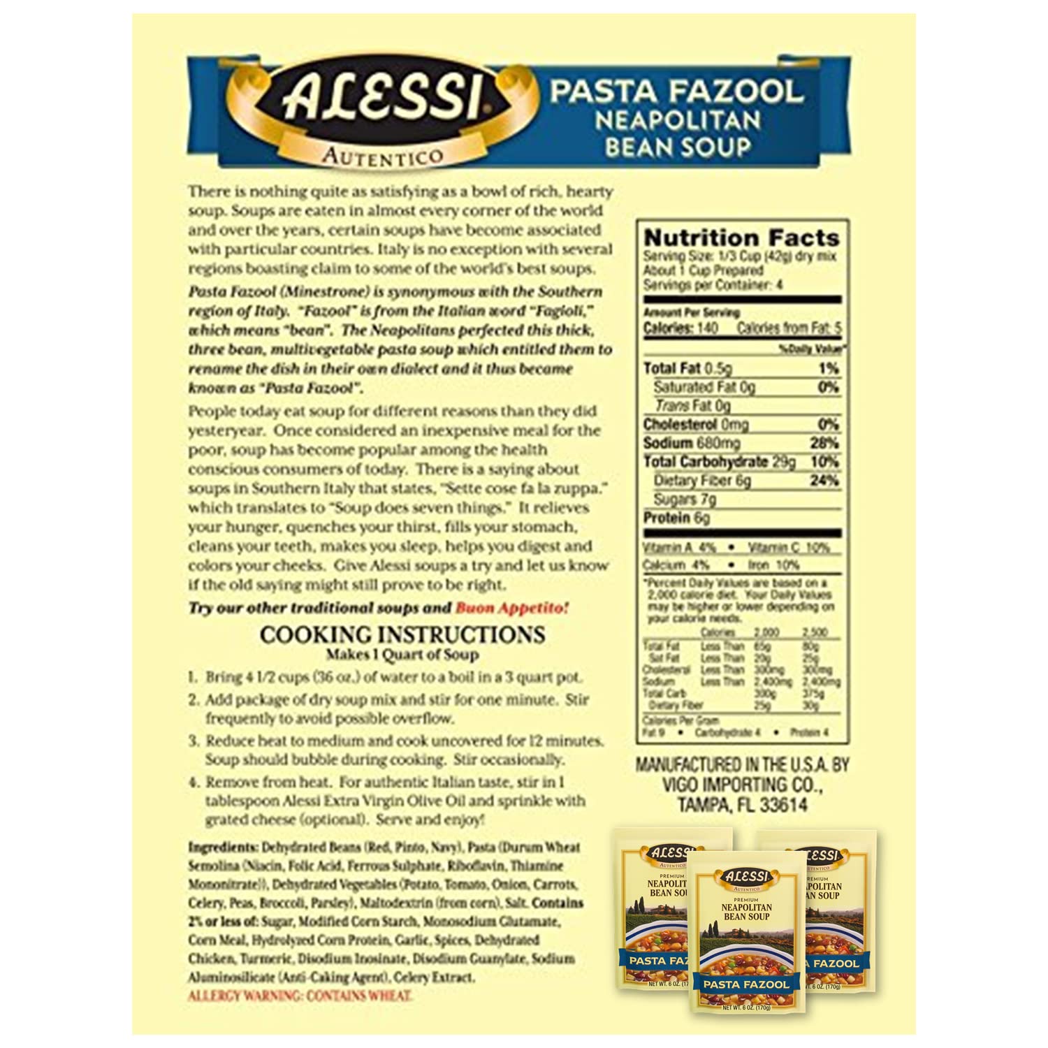 Alessi Autentico Pasta Fazool soup with noodles and vegetables.