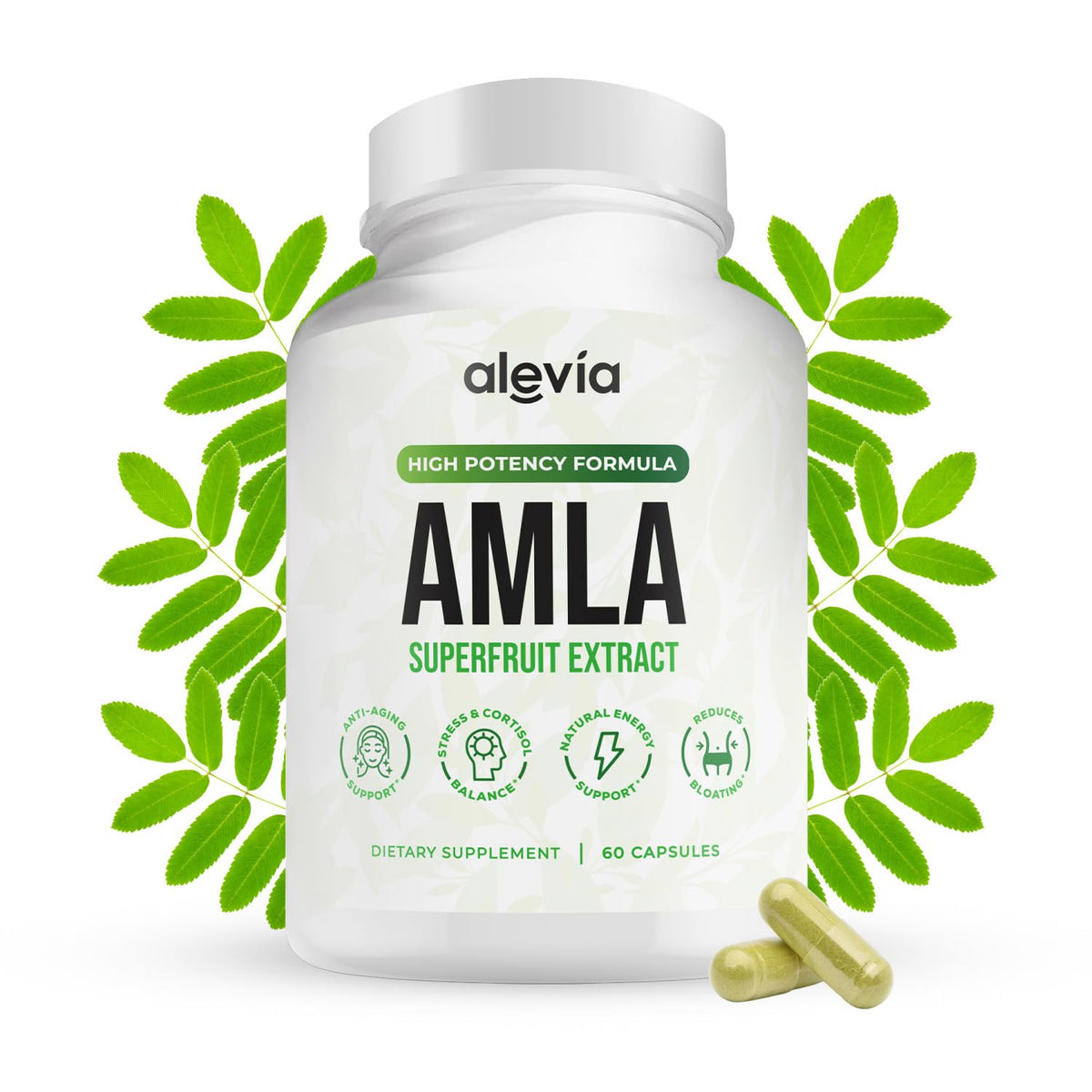 Alevia Amla capsules bottle front view highlighting 1000mg potency