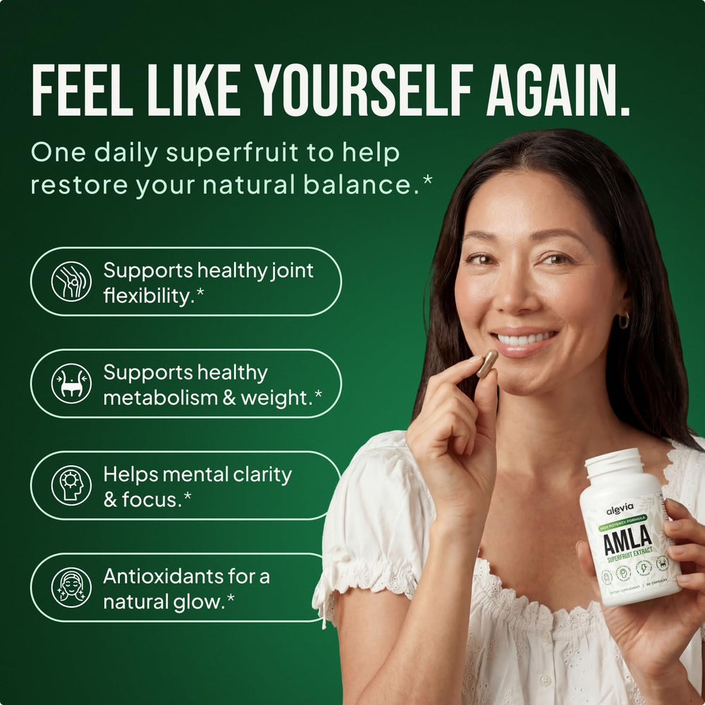 Alevia amla capsules label close-up with organic origin