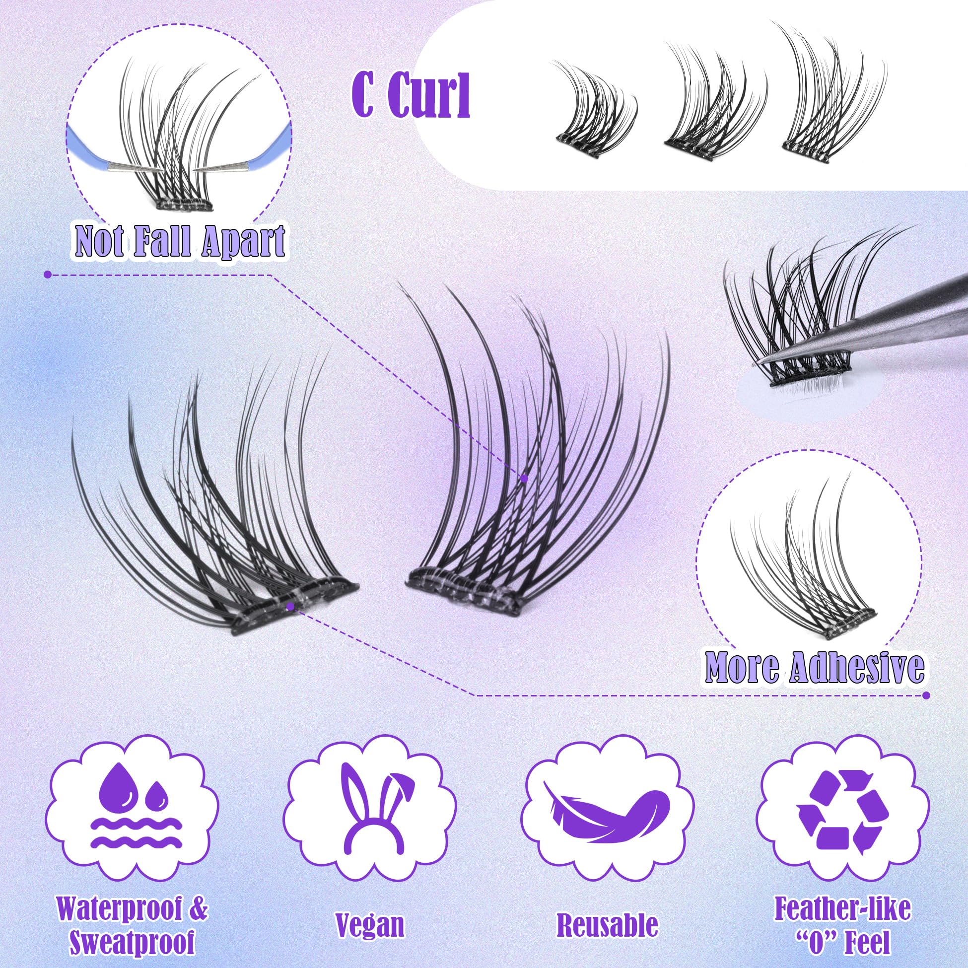 ALICE natural-look lash clusters for a soft, 8-12mm wispy effect.