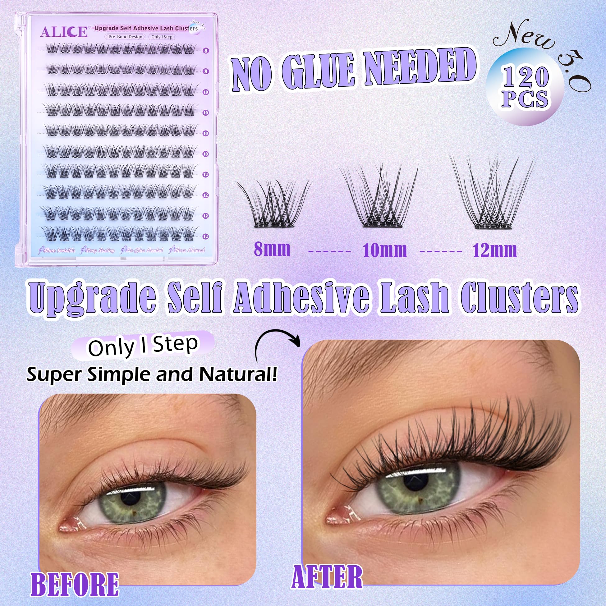 ALICE reusable self-adhesive lashes with included precision tweezers.