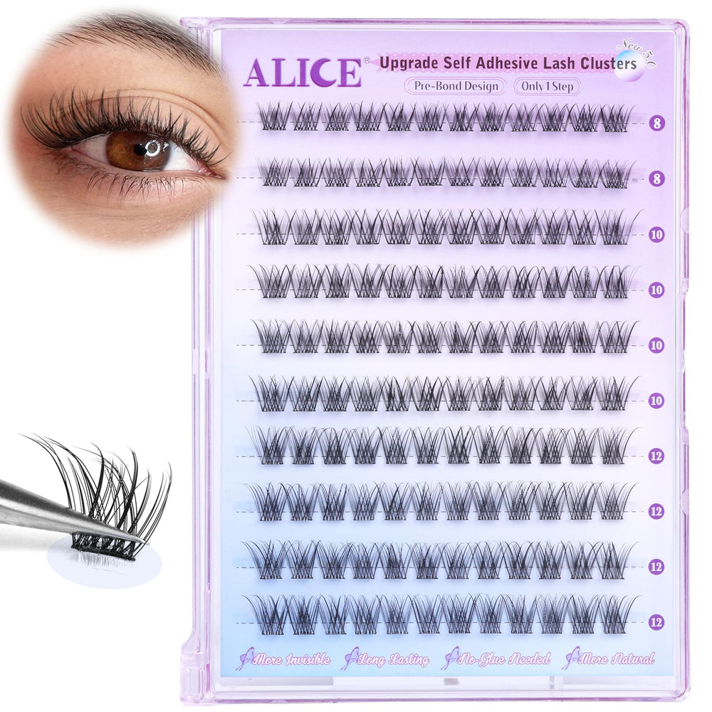 ALICE self-adhesive 8-12mm lashes offer easy, mess-free wear.