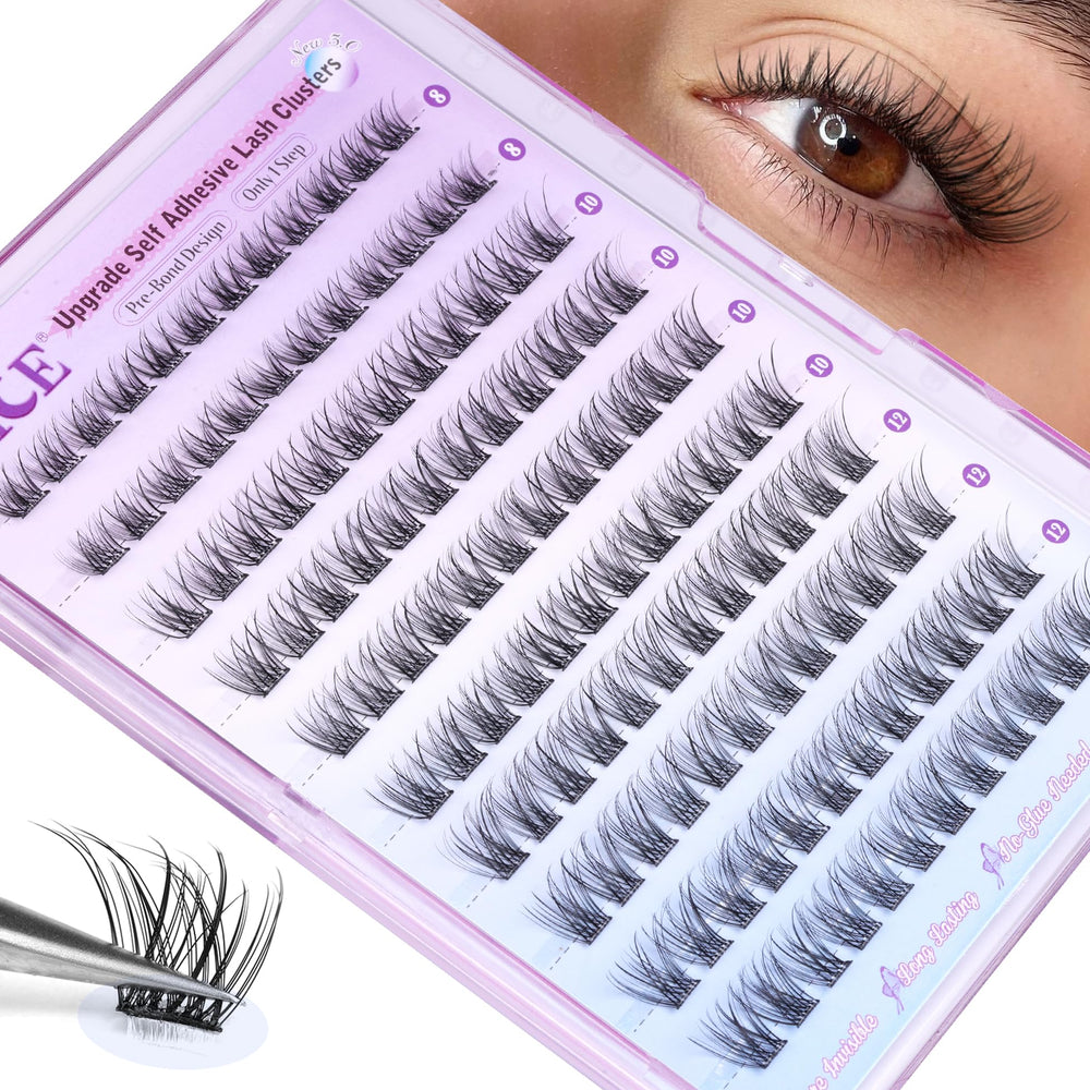 ALICE self-adhesive lash clusters in wispy 8-12mm for effortless daily elegance.