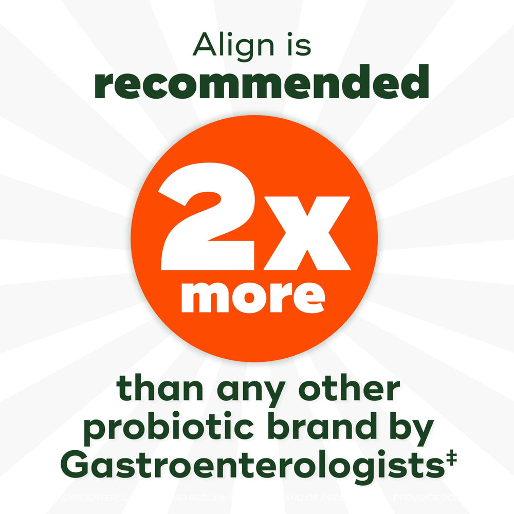 Align DualBiotic gummies natural fruit flavors, a tasty prebiotic plus probiotic daily option.
