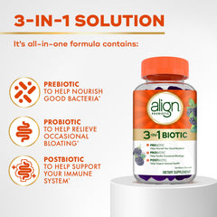 Align Probiotic 3-in-1 Biotic Gummies blackberry close-up highlighting tasty daily use