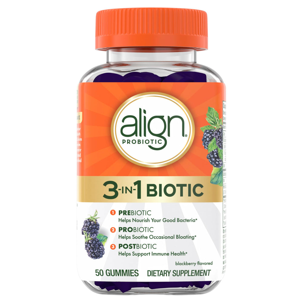Align Probiotic 3-in-1 Biotic Gummies water-glass scene hints daily consumption reminder