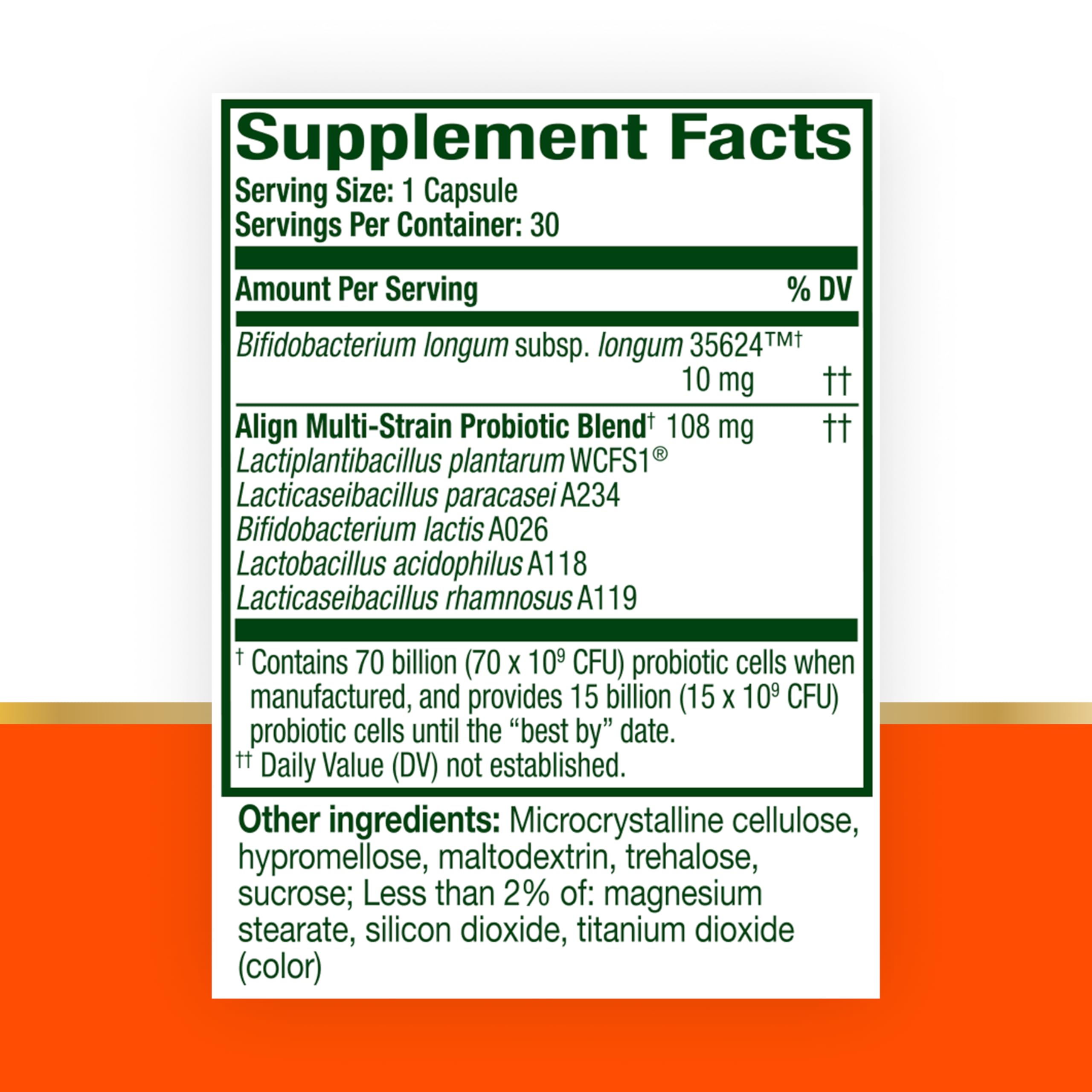 Align Probiotic 70 Billion daily-use setup on a kitchen counter
