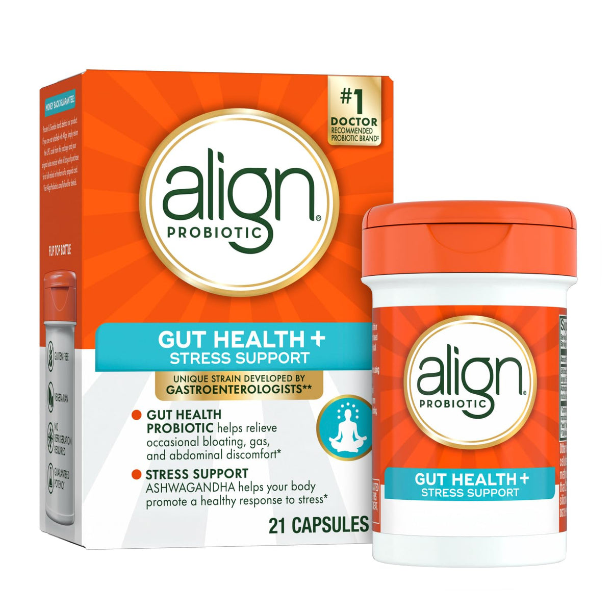 Align Digestive De-Stress probiotic bottle promoting gut health support