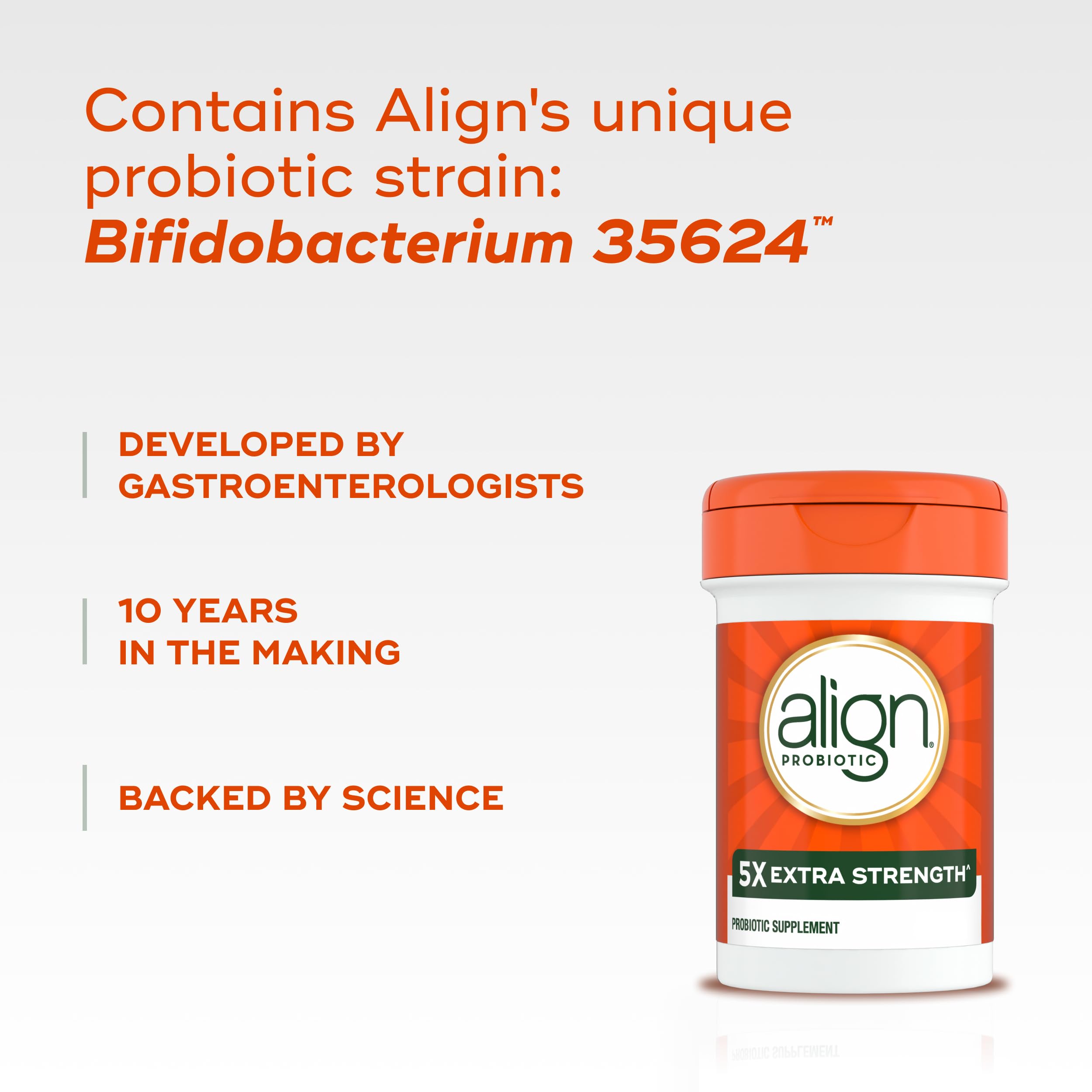Desiccant-protected Align Extra Strength bottle preserves probiotic potency.