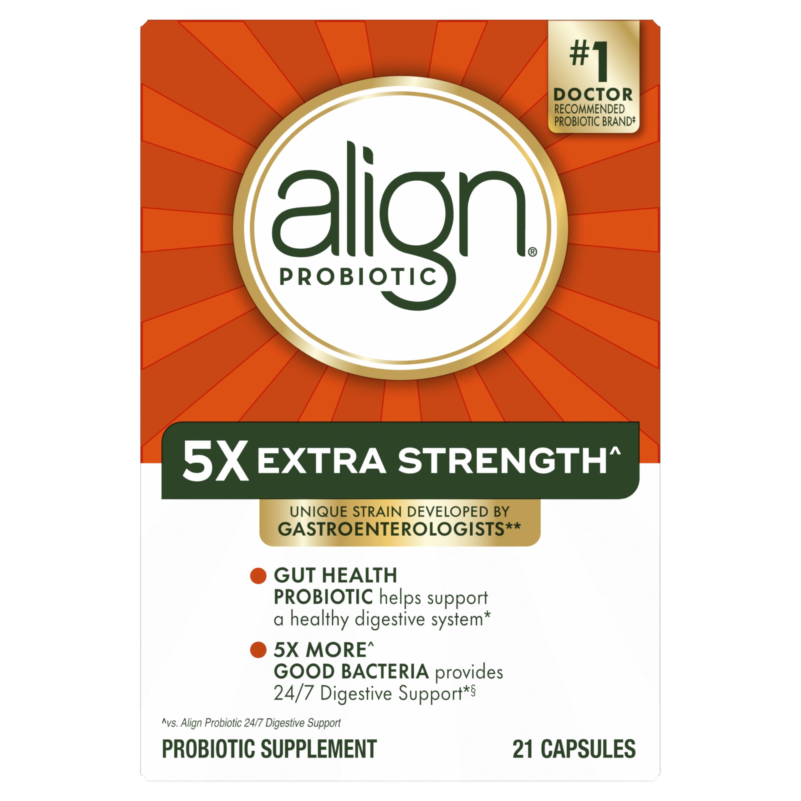Front view of Align Probiotic Extra Strength packaging.