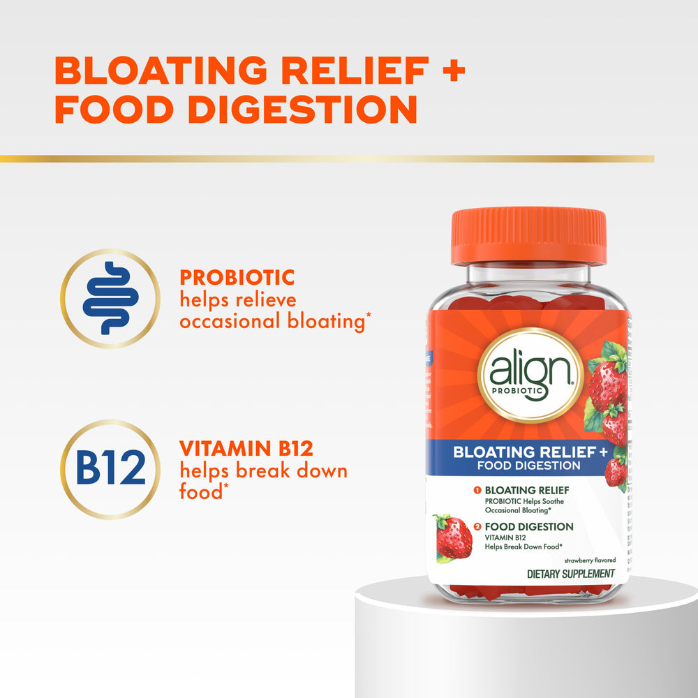 Align Probiotic Gummies strawberry flavor closeup showing tasty daily support