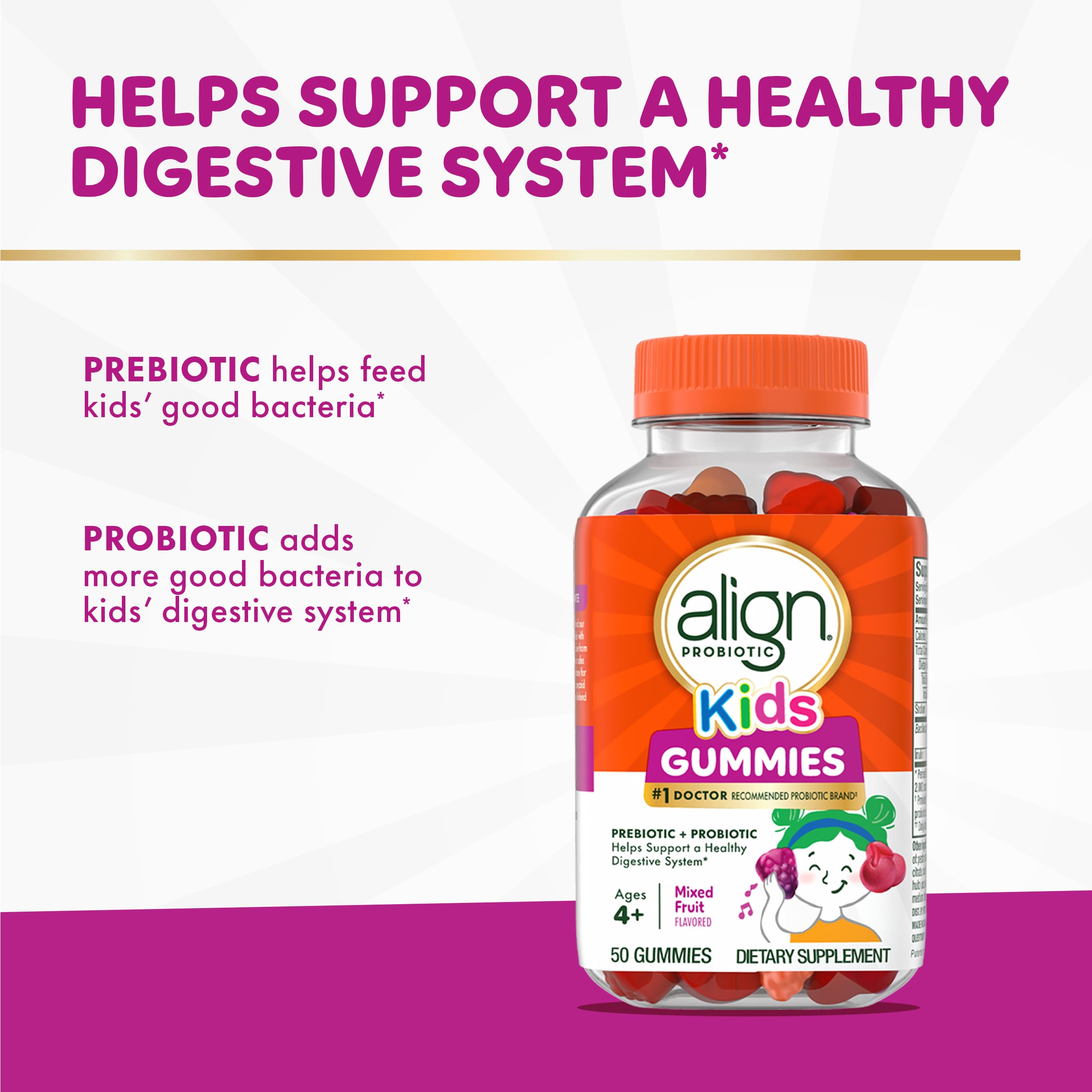 Align Probiotic Kids Gummies close-up reveals texture and natural fruit flavors