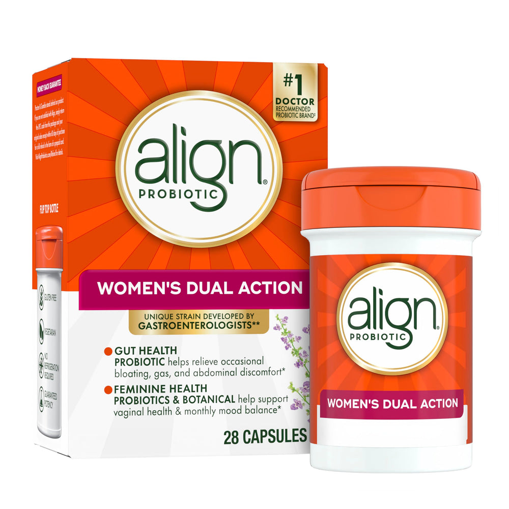 Align Probiotic Women's Dual Action bottle for daily digestive and vaginal support.