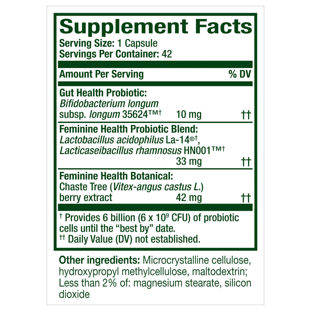 Align Probiotic Women’s Dual Action label detail shows desiccant for freshness.