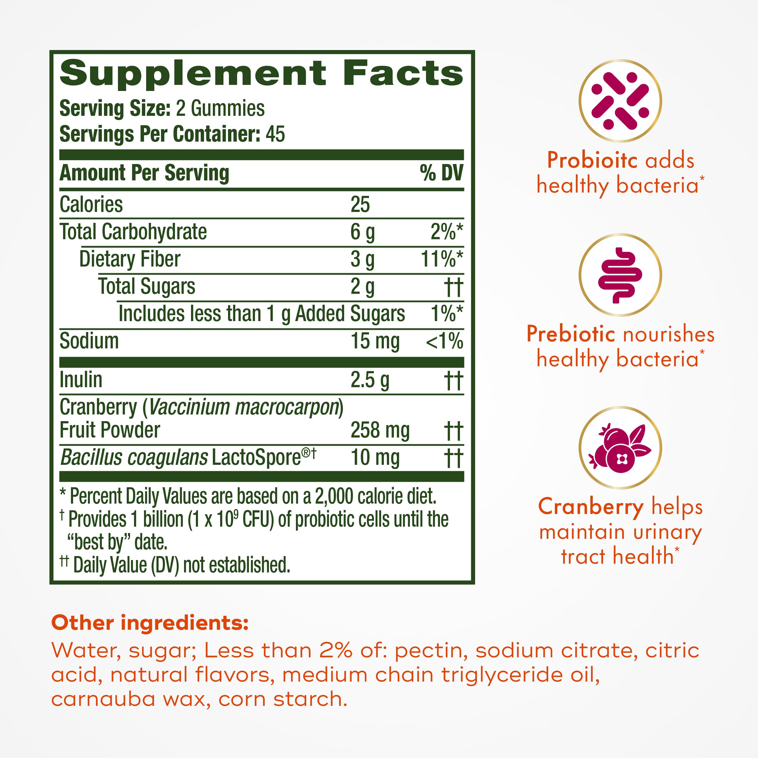 Gluten-free and vegetarian label on Align gummies for dietary preferences