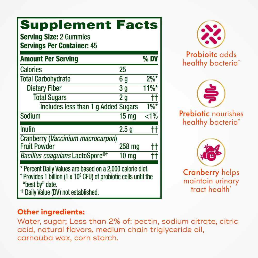 Gluten-free and vegetarian label on Align gummies for dietary preferences