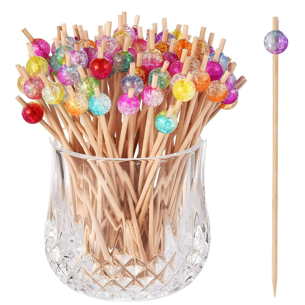 ALINK cocktail picks with colorful pearl balls for elegant appetizers