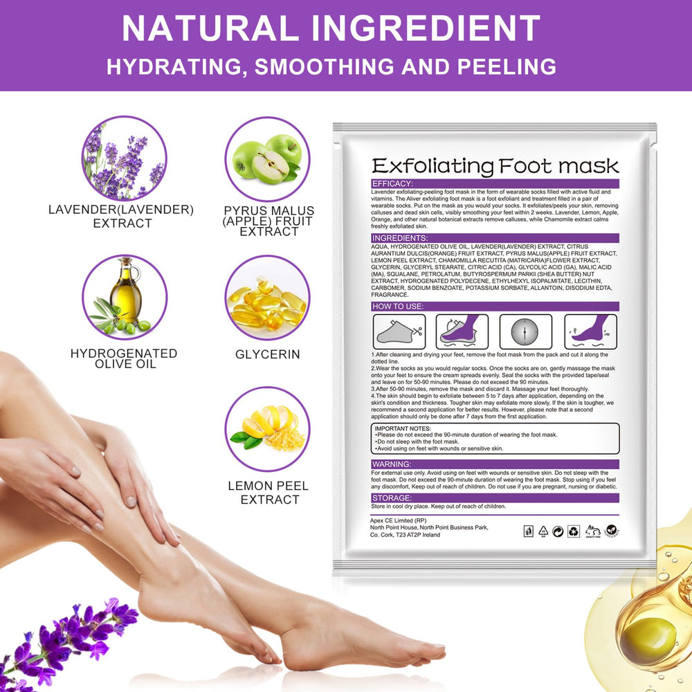 ALIVER Foot Peel Mask 3 Pack lavender masks on foot for exfoliation