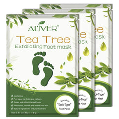 ALIVER foot peel mask worn like socks to gently exfoliate and soften feet.