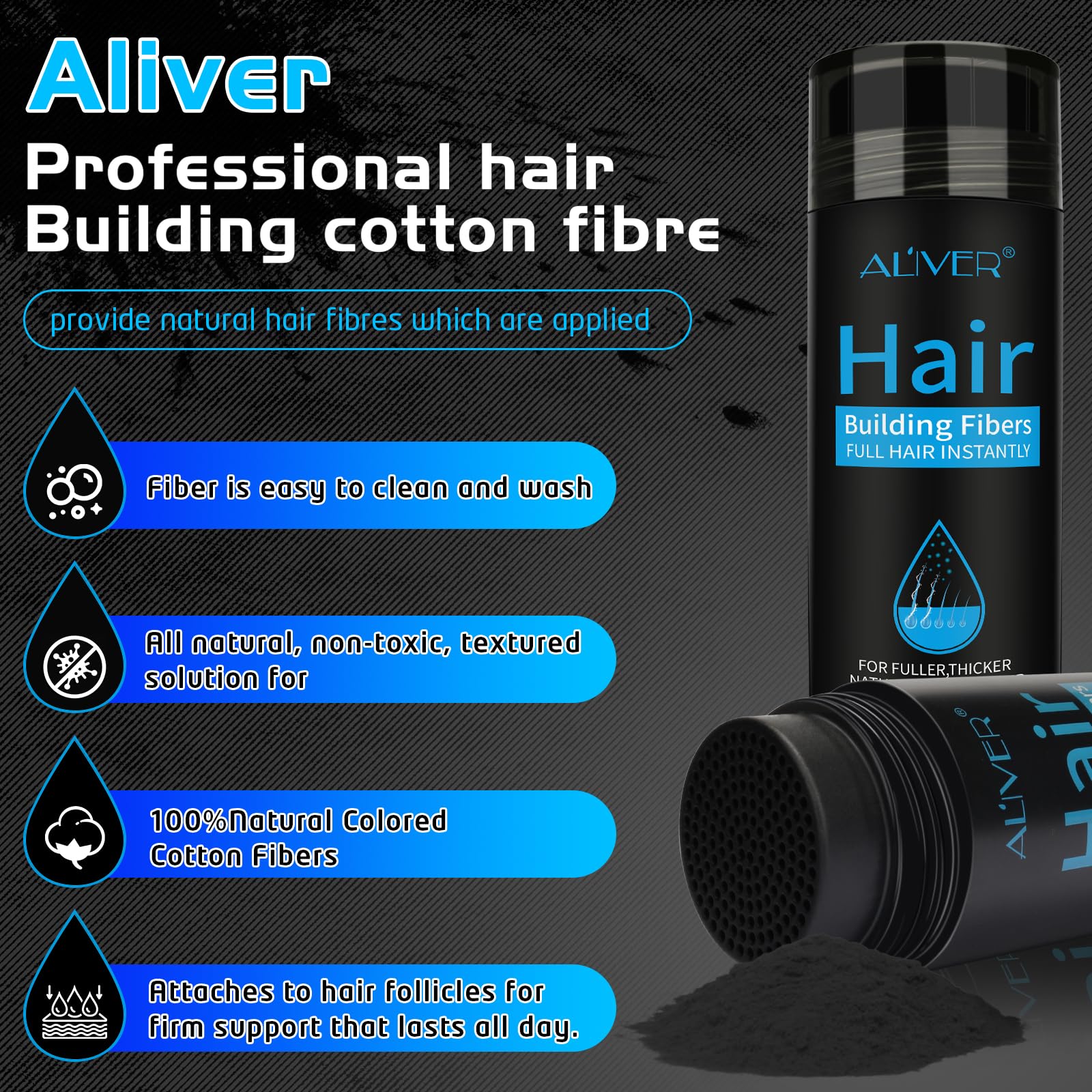 Close-up shows thinning area lifted with ALIVER fibers for a denser silhouette.