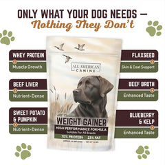 All American Canine Weight Gainer ingredient list highlighting beef broth and protein
