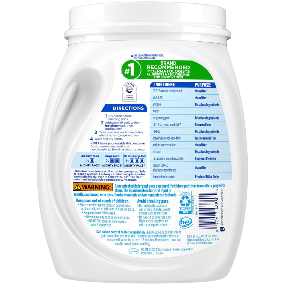 Fragrance-free label on All Free Clear Mighty Pacs packaging.