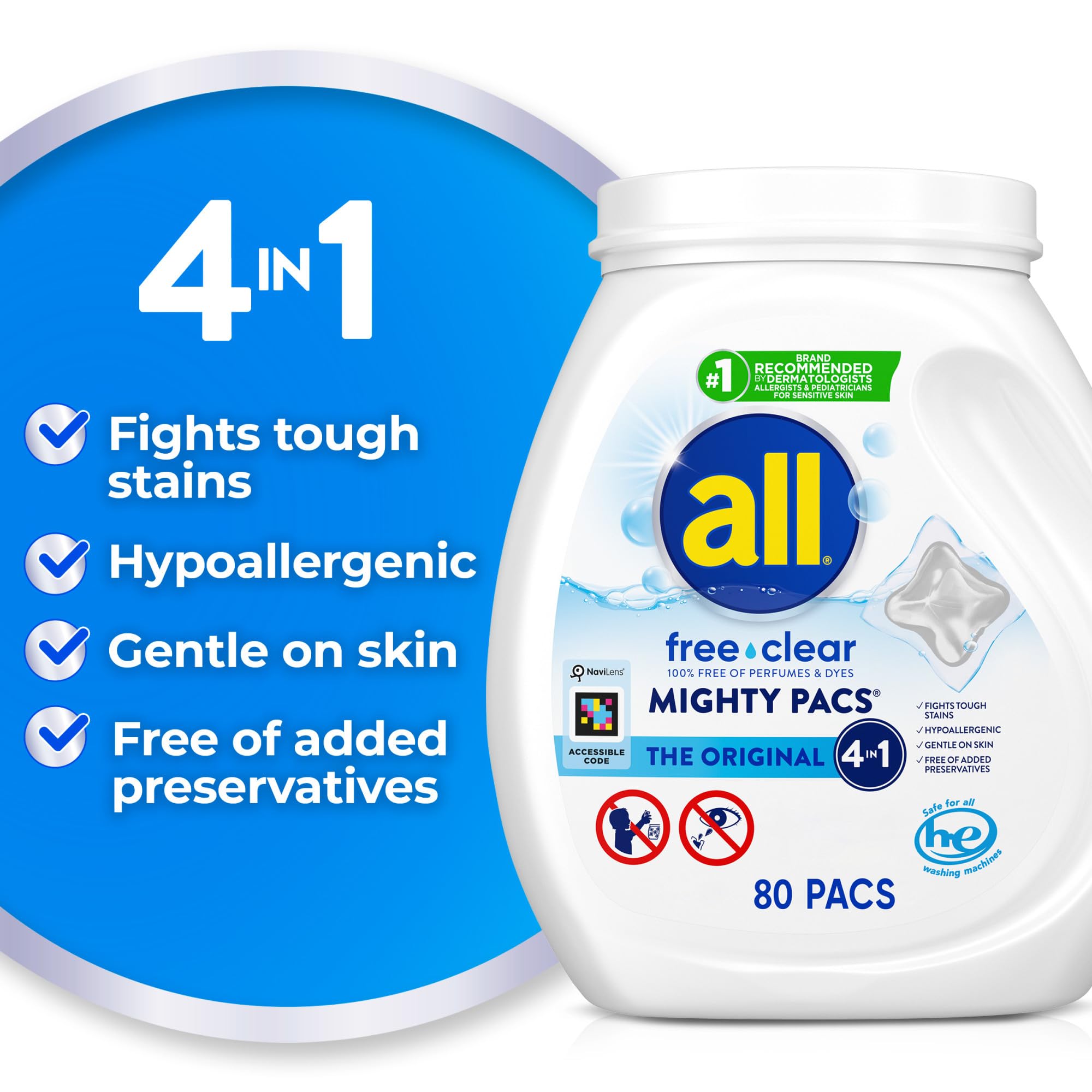 All Free Clear Mighty Pacs placed in washing drum for easy use.