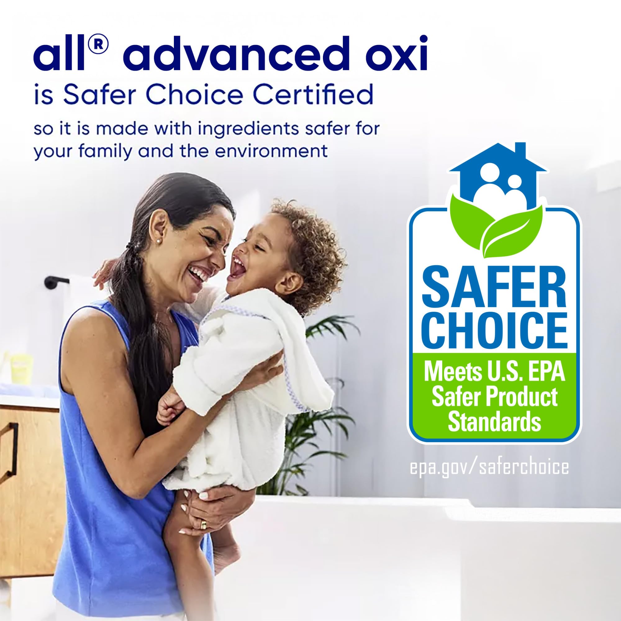 All Free Clear OXI 2X label close-up highlights dye-free and fragrance-free formula.