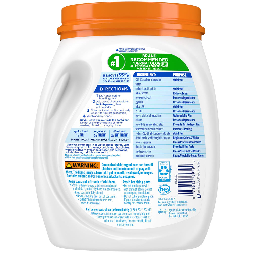 All Free Clear OXI Mighty Pacs dye-free and fragrance-free design for sensitive skin