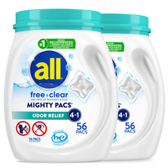 All Mighty Pacs tub front showing fragrance-free formula for sensitive skin
