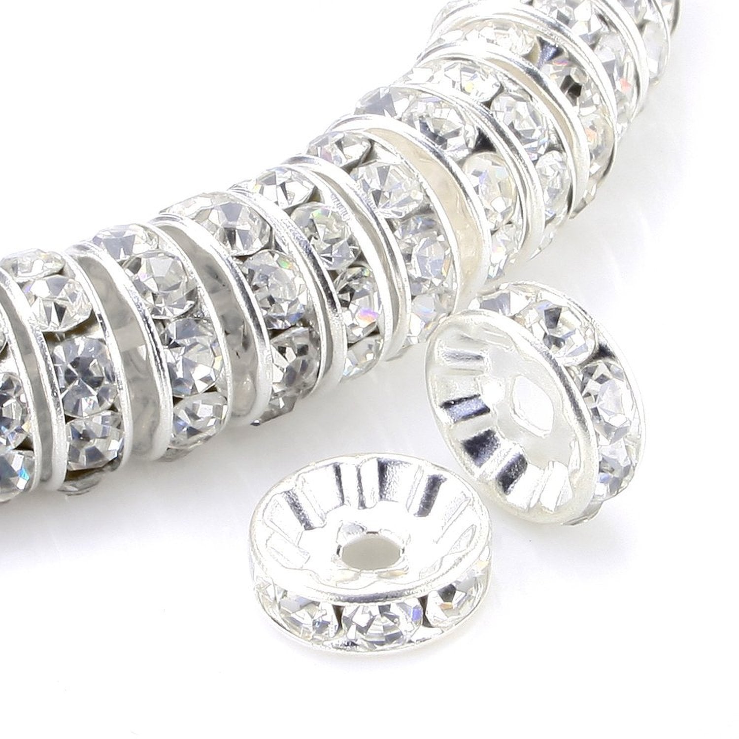 Allb rondelle spacer beads 8mm silver plated for precise bracelet designs.