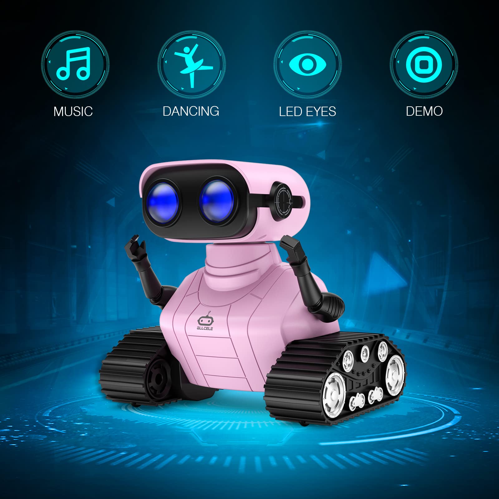 ALLCELE Girls Robot Toy pink side view shows colorful design for storytelling play.
