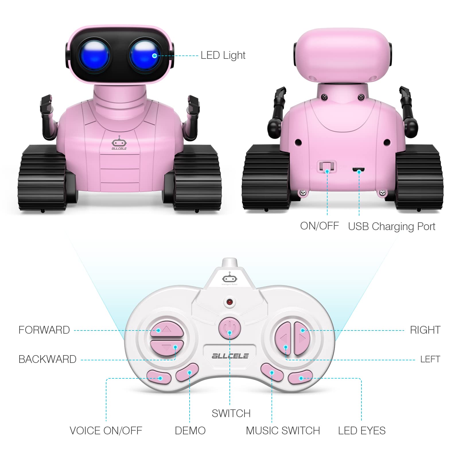 ALLCELE Robot dance demo mode captures kid-friendly movement experiences.
