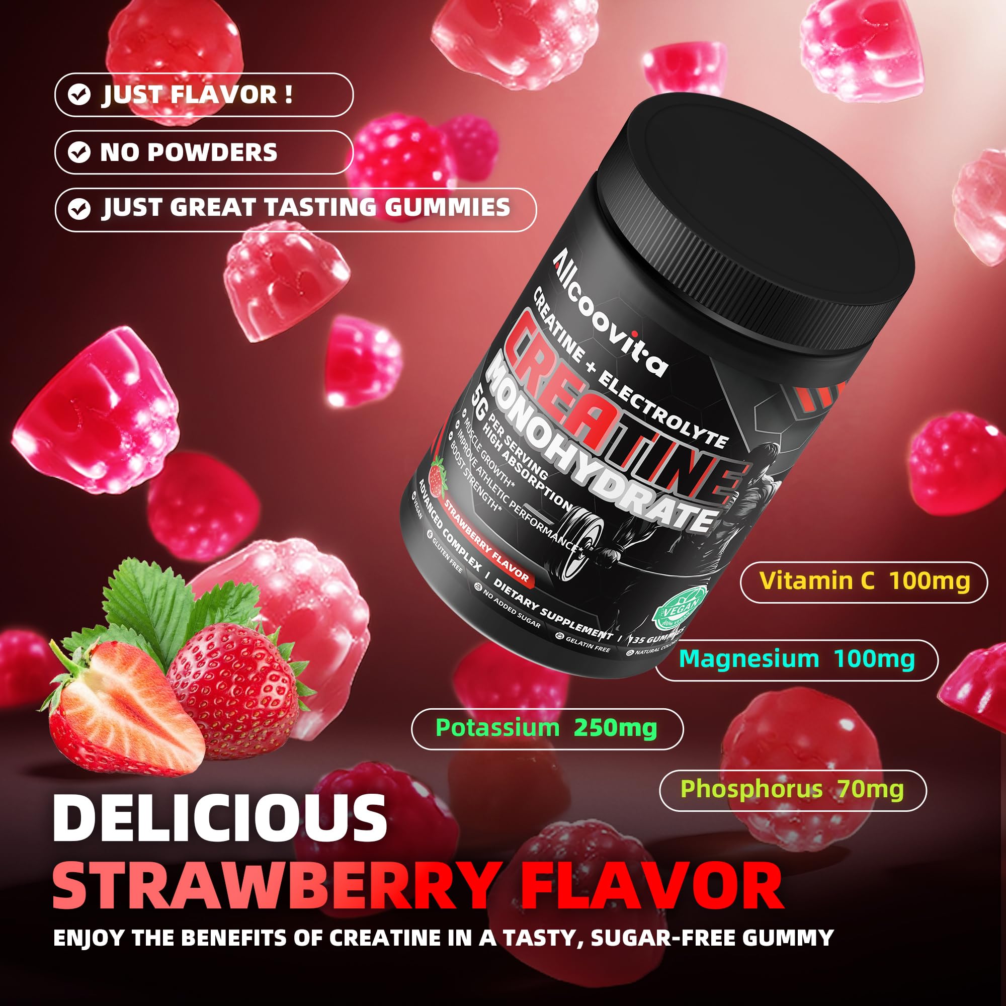 Allcoovita creatine gummy anti-melt formula for on the go