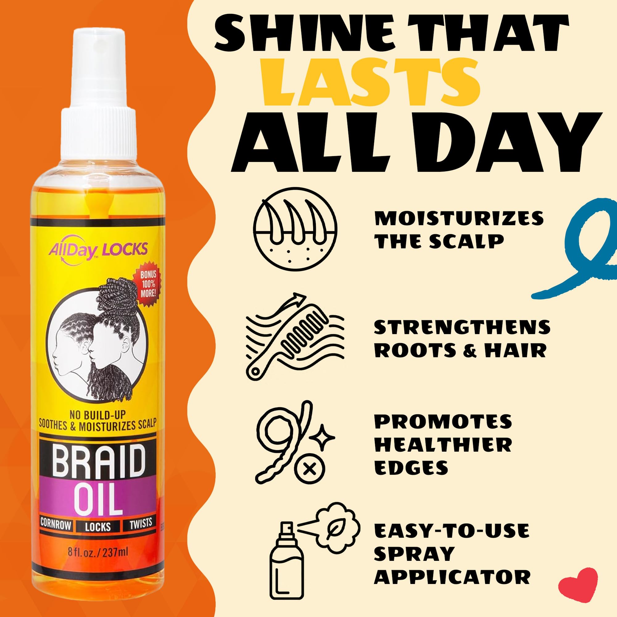 AllDay Locks Braid Oil keeps protective styles looking smooth and breathable