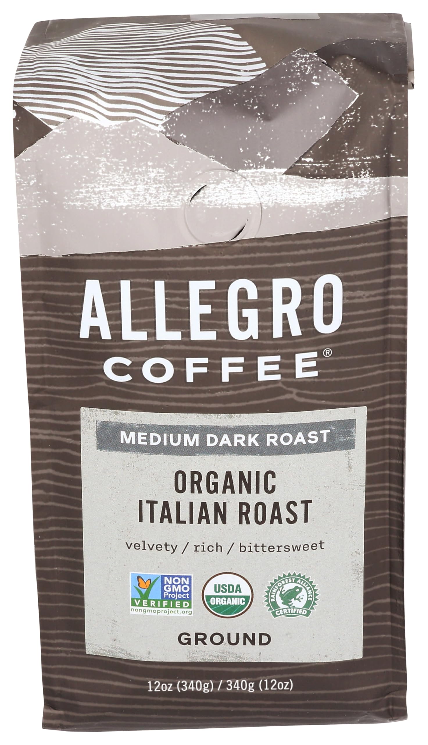 Allegro Coffee Italian Roast ground coffee pack for bold espresso bases.