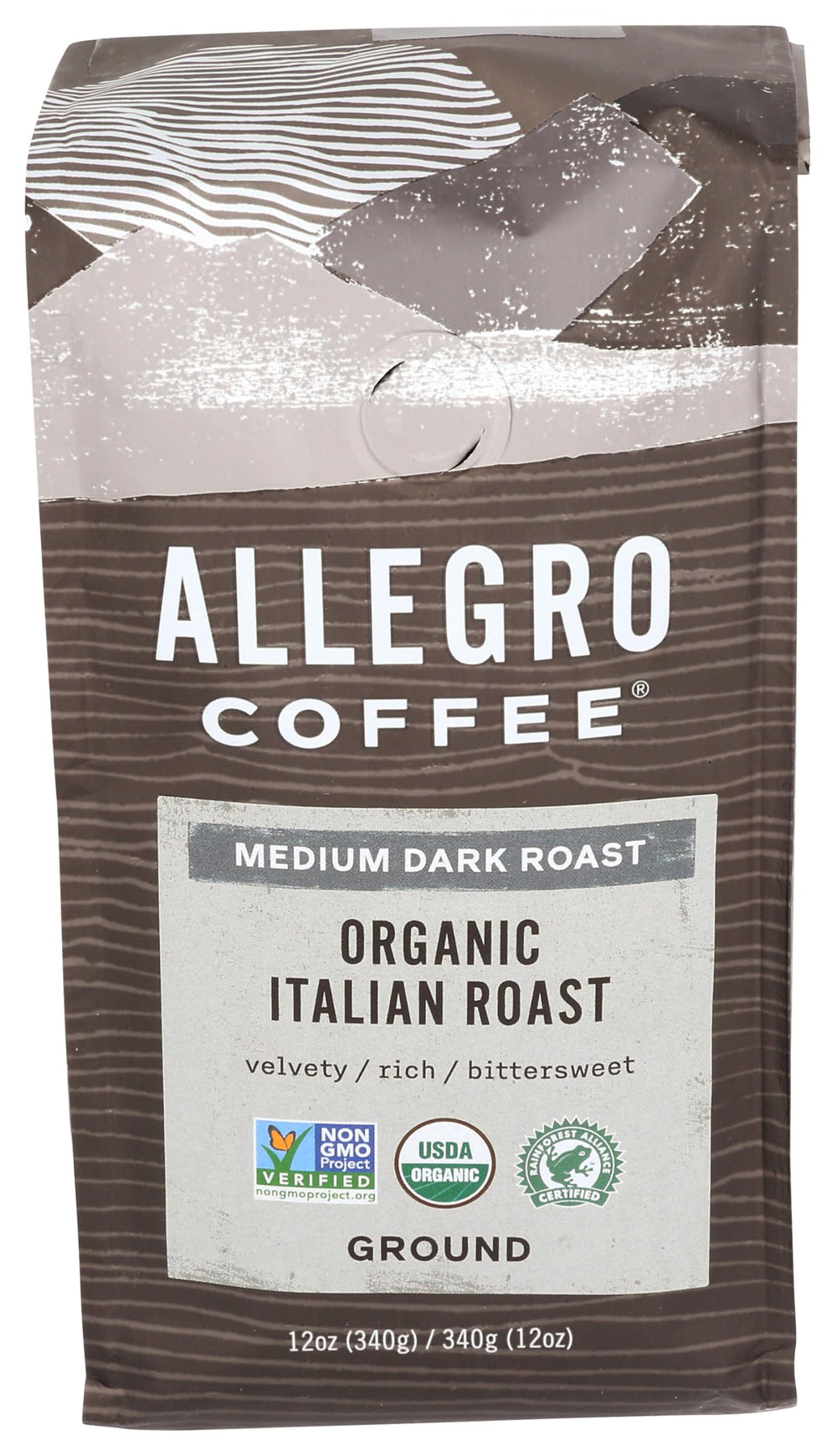 Allegro Coffee Italian Roast ground coffee pack for bold espresso bases.