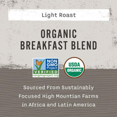 Allegro Organic Breakfast Blend Ethiopian washed beans, clean flavors and smooth finish.