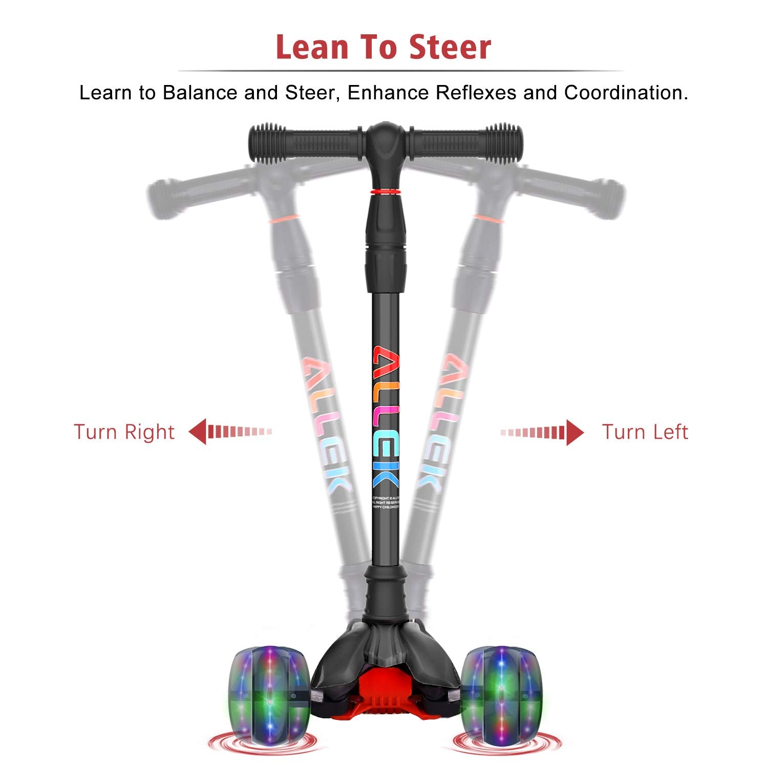 Allek Kick Scooter B02 adjustable stem with secure lock for growing riders.
