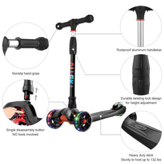 Allek Kick Scooter B02 LED wheels illuminate as you glide for enhanced visibility.