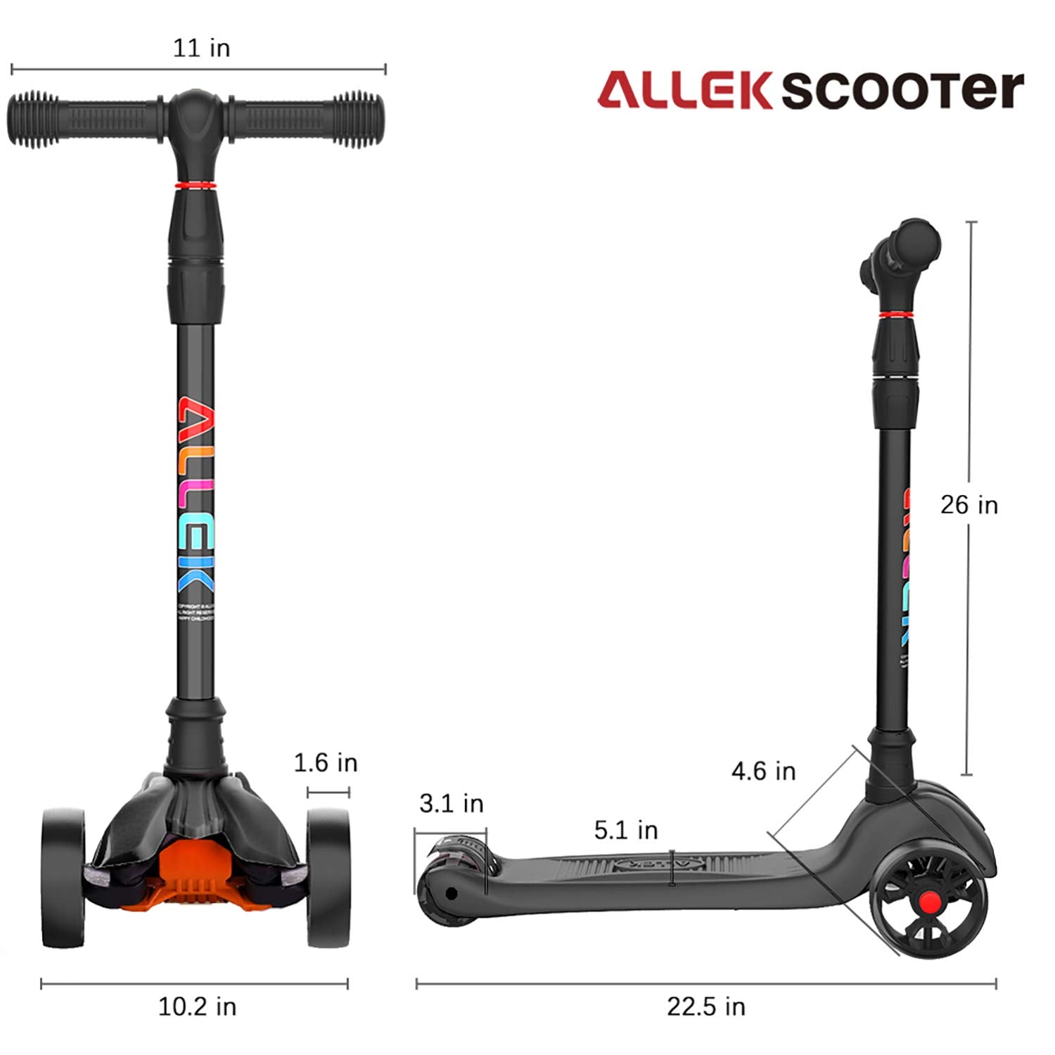 Allek Kick Scooter B02 rear brake detail highlights reliable stopping on trails.