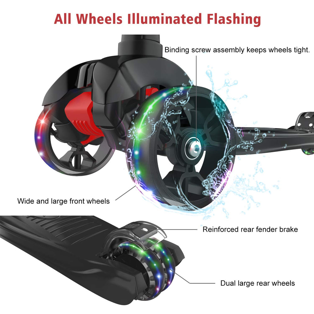 Allek Kick Scooter B02 wheel close-up with LED housing powered by motion.