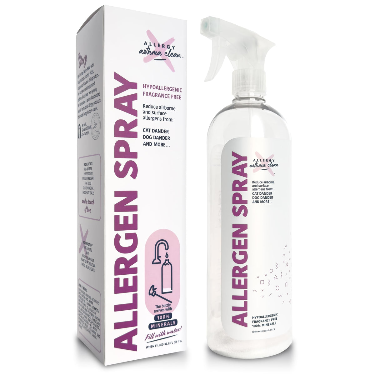 Allergy Asthma Clean allergen spray bottle ready for water activation at home.