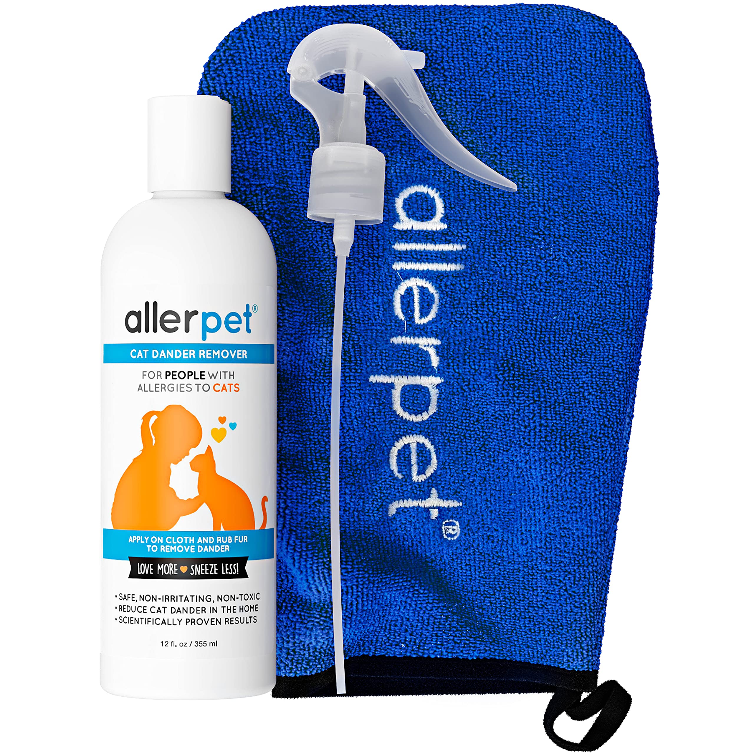 Allerpet Aloe Vera Free dander remover bottle for quick, mess-free grooming.