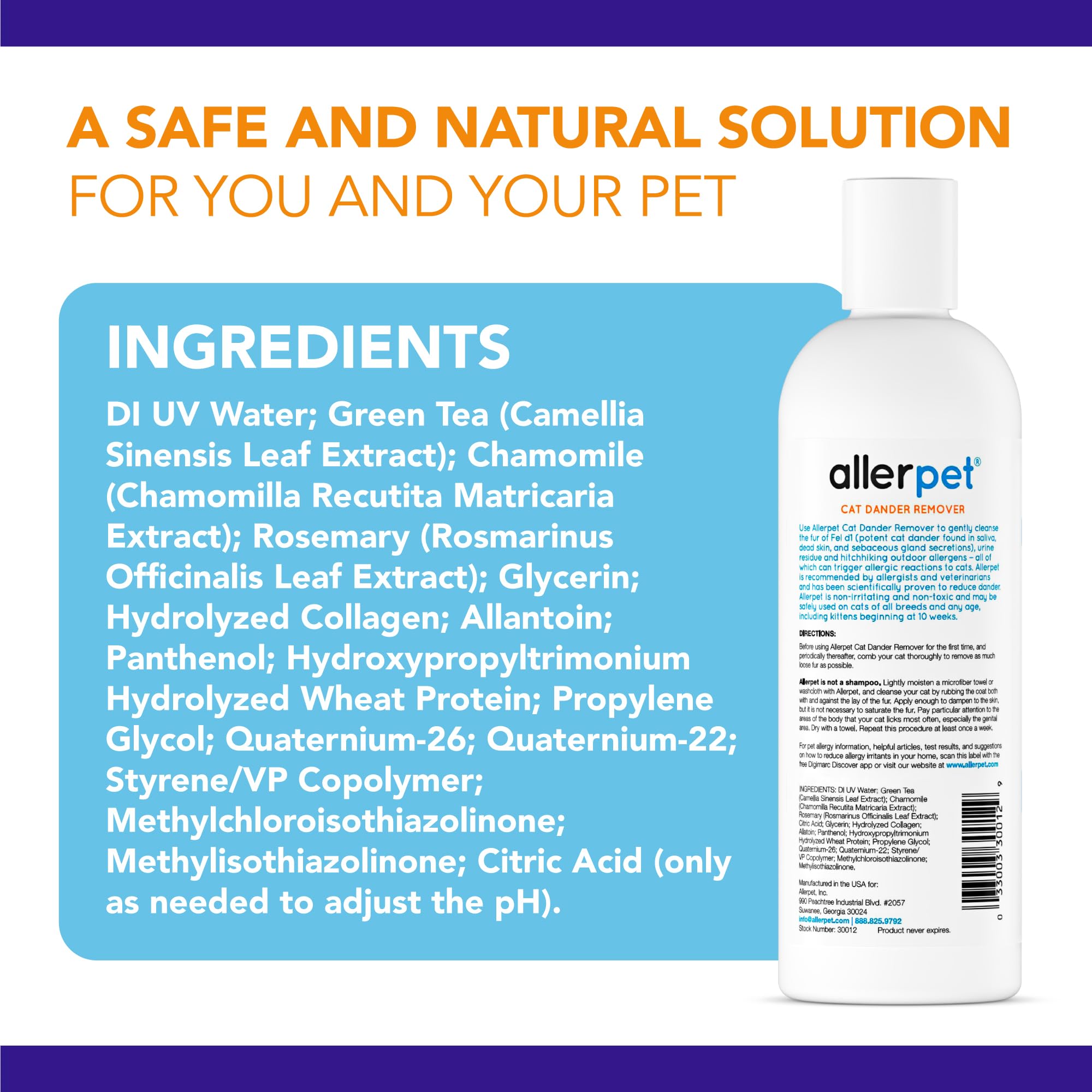 USA-made label on Allerpet Aloe Vera Free bottle emphasizes quality.