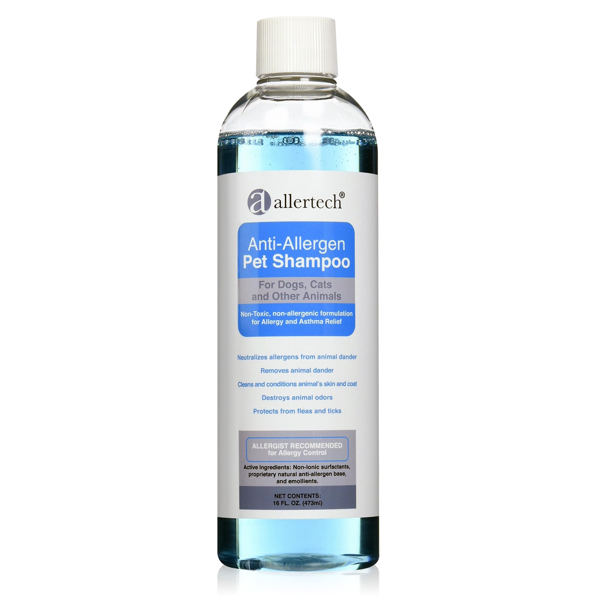 Allertech Anti-Allergen Pet Shampoo bottle for gentle cleansing and odor removal