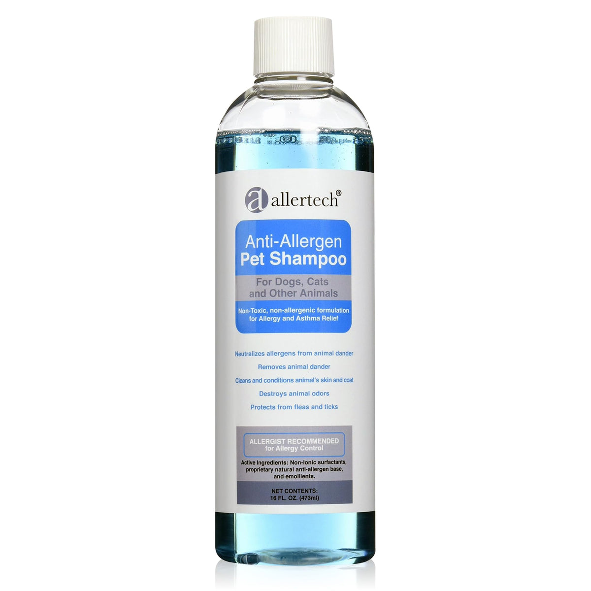Allertech Anti-Allergen Pet Shampoo bottle for gentle cleansing and odor removal